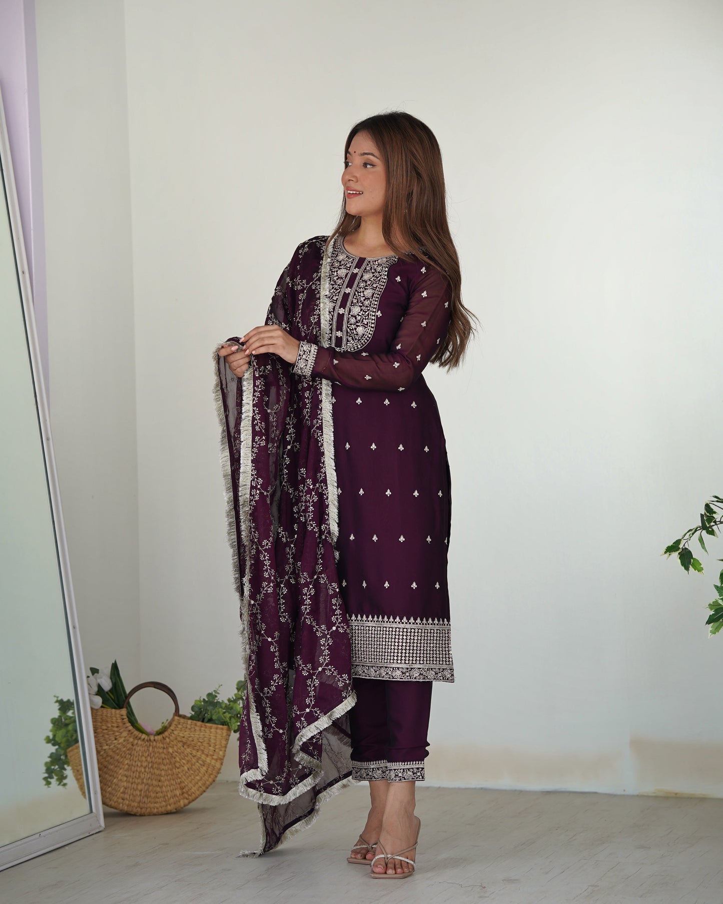 Function Wear Rangoli Silk Wine And Maroon Color Kurta With Pent