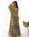Alluring Floral Print Pista Color Ready To Wear Gown