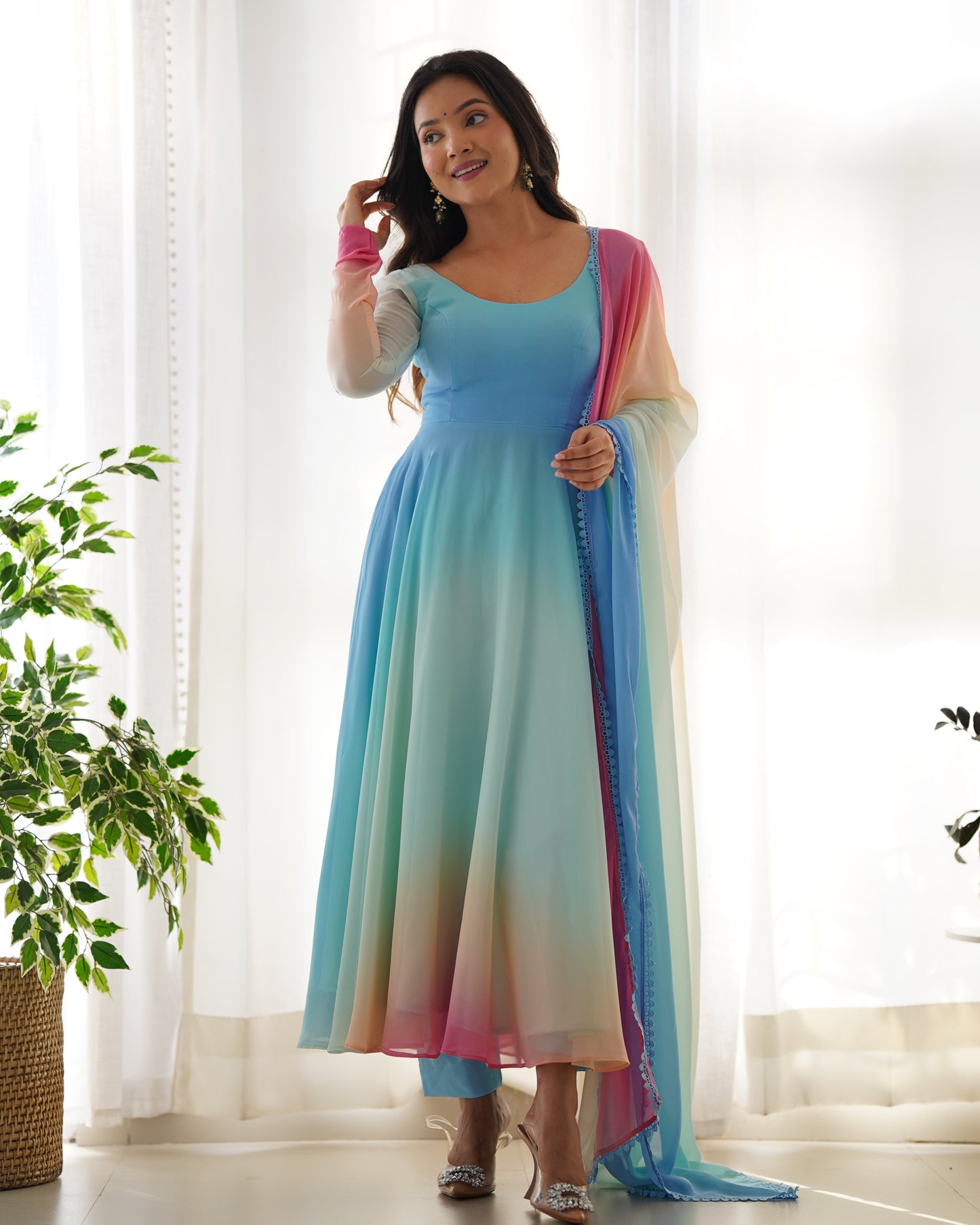 Festive Wear Georgette Multi Color Anarkali Gown