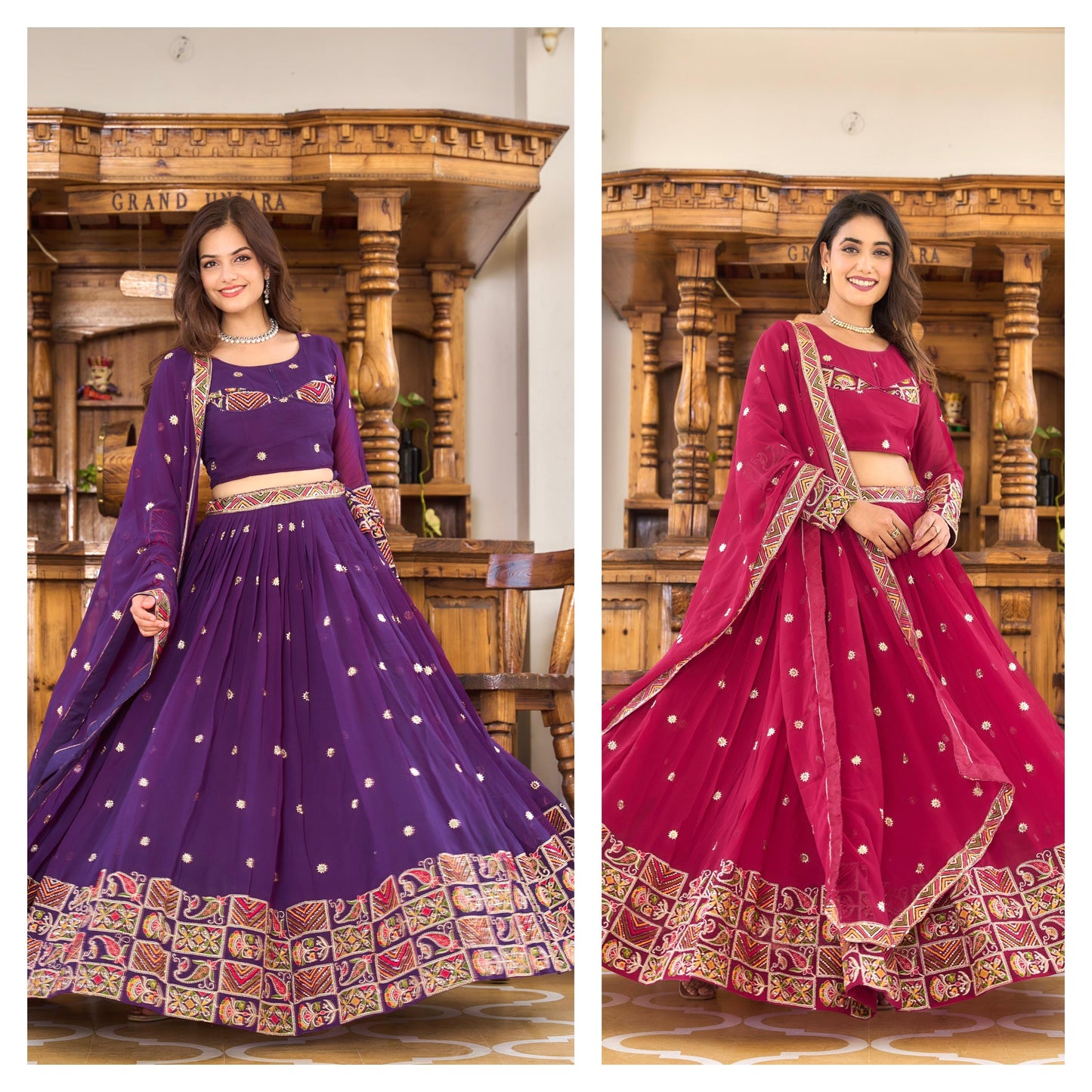 Stunning Georgette Purple And Pink Color Lehenga Choli