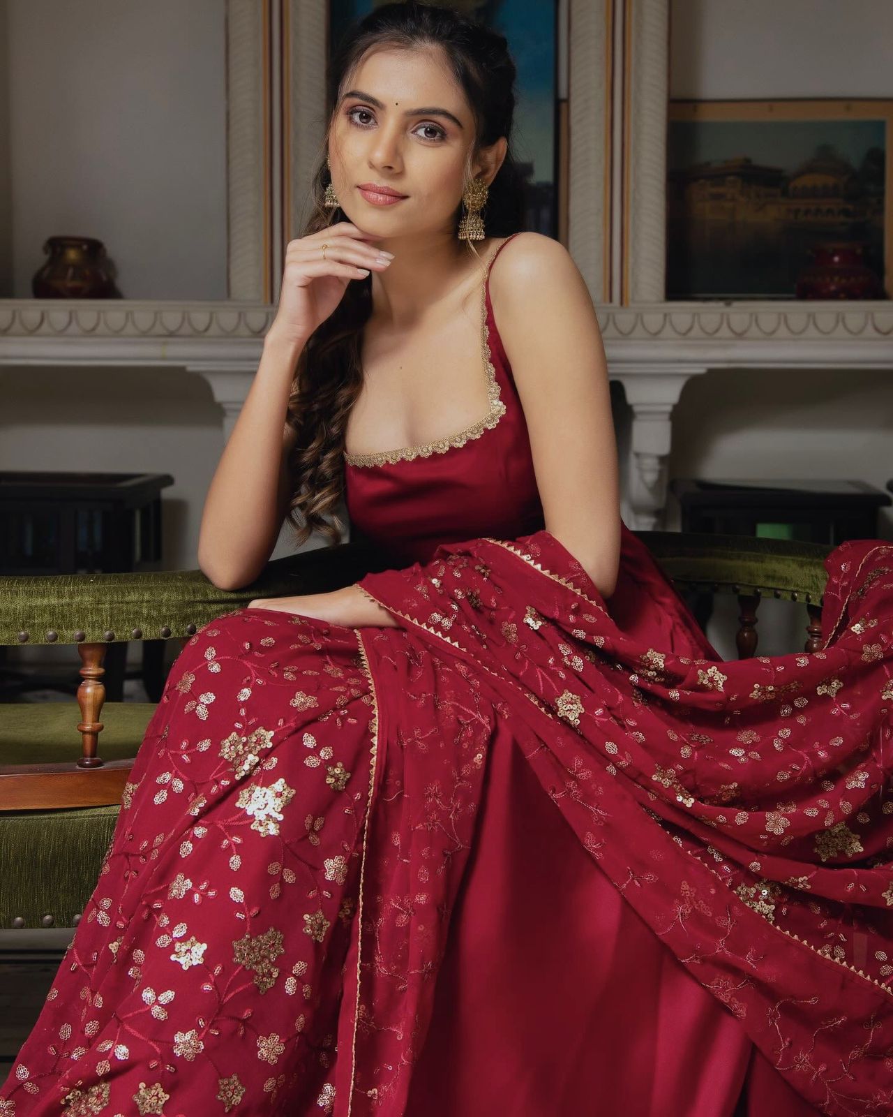 Presenting Red Color Plain Georgette Gown
