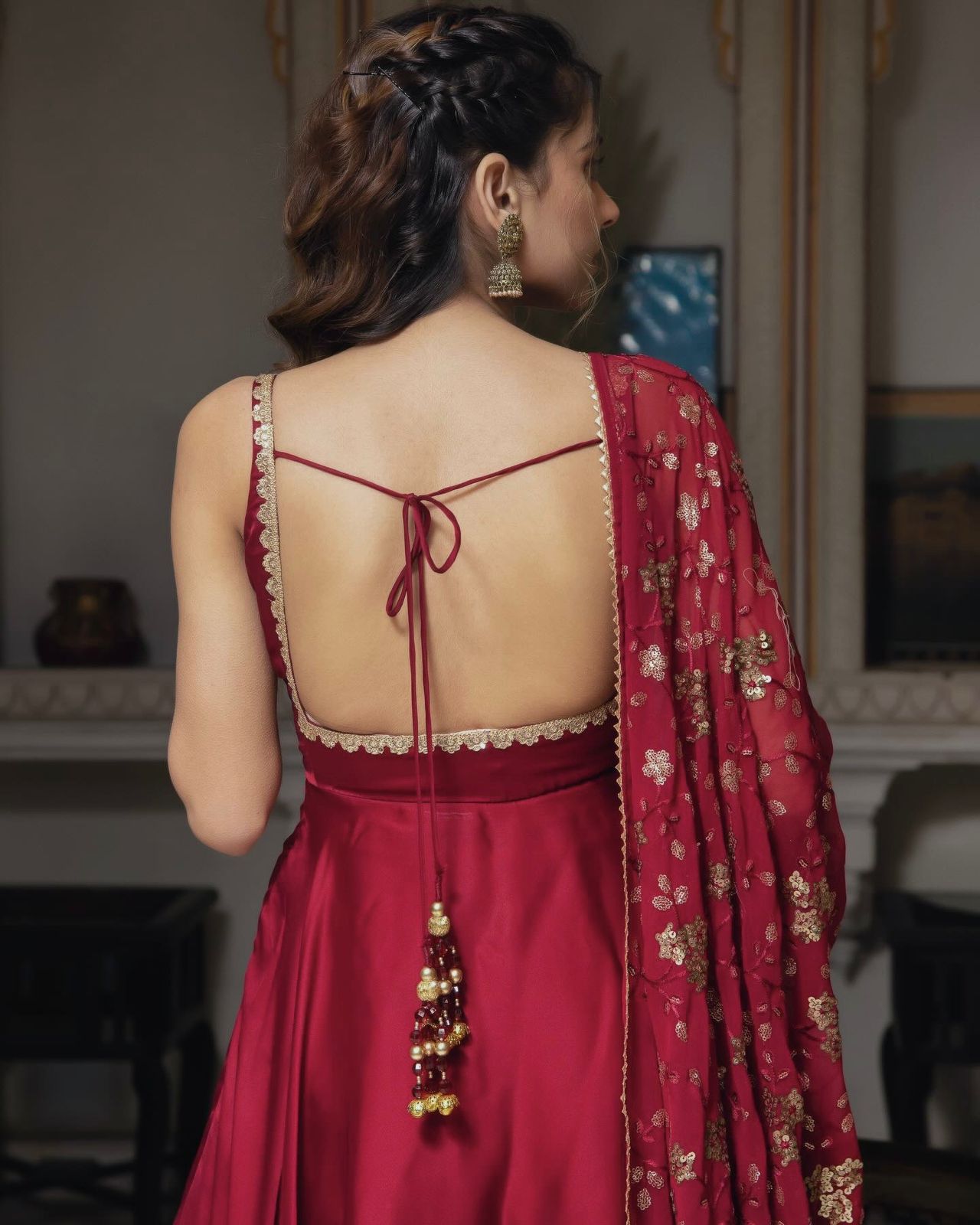 Presenting Red Color Plain Georgette Gown