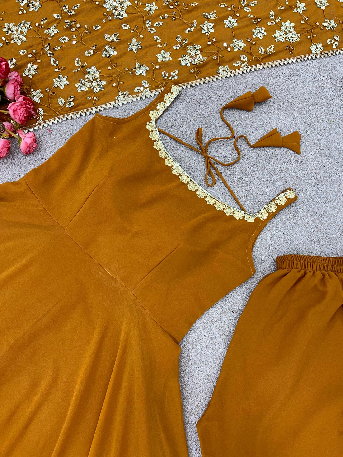 Presenting Yellow Color Plain Georgette Gown