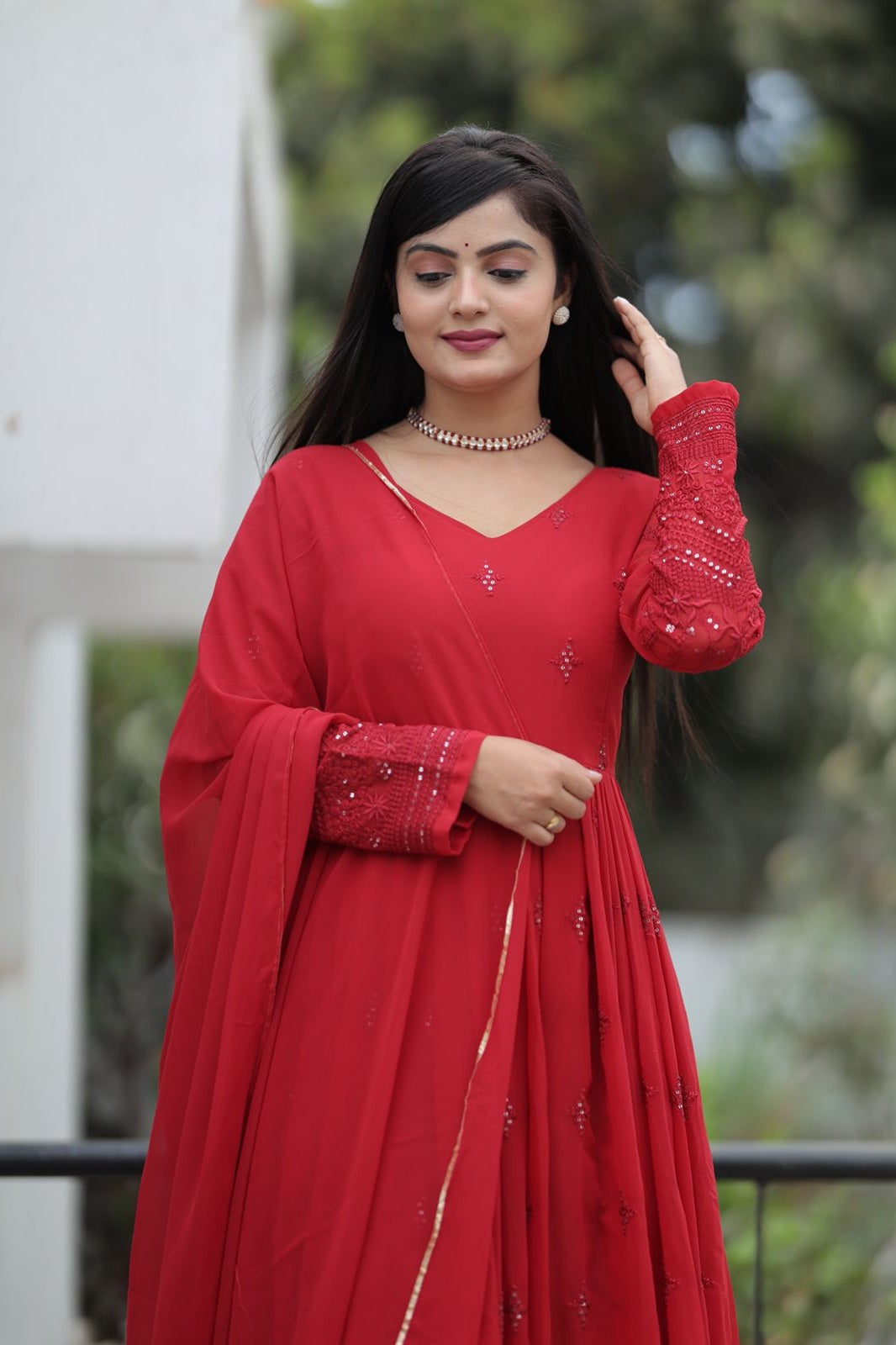 Maroon Color Georgette Fabric Anarkali Suit Set