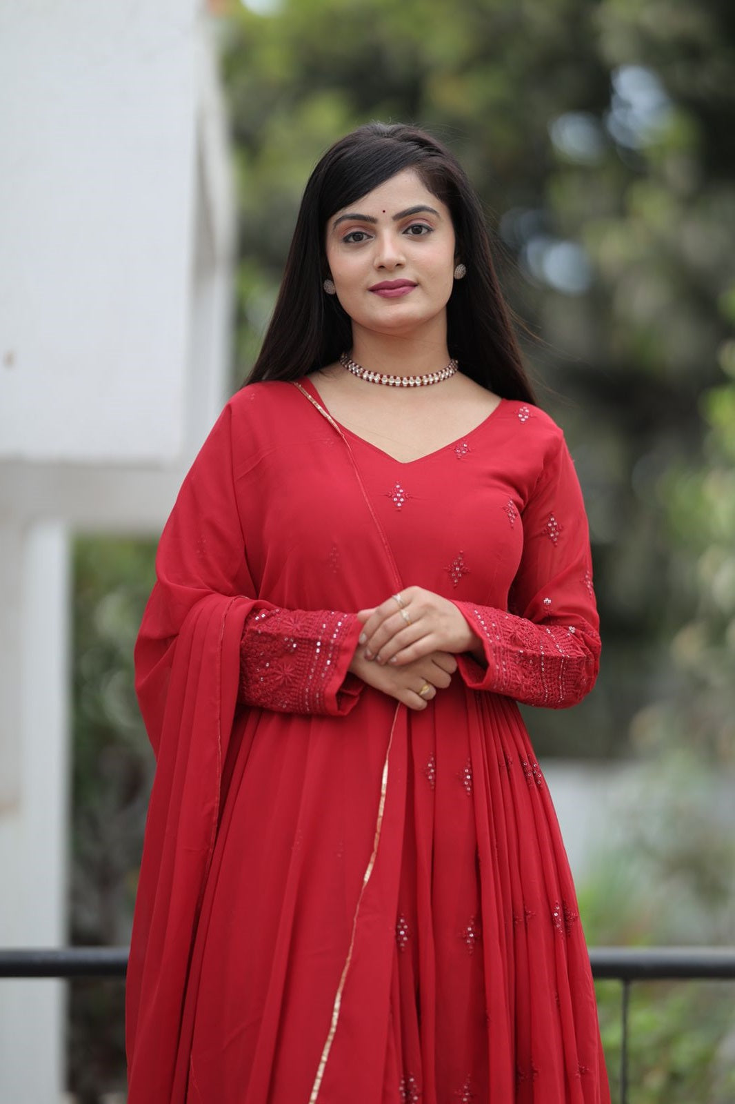 Maroon Color Georgette Fabric Anarkali Suit Set
