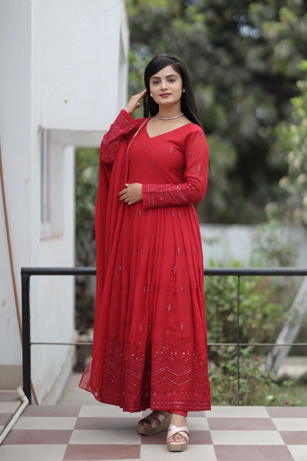 Maroon Color Georgette Fabric Anarkali Suit Set