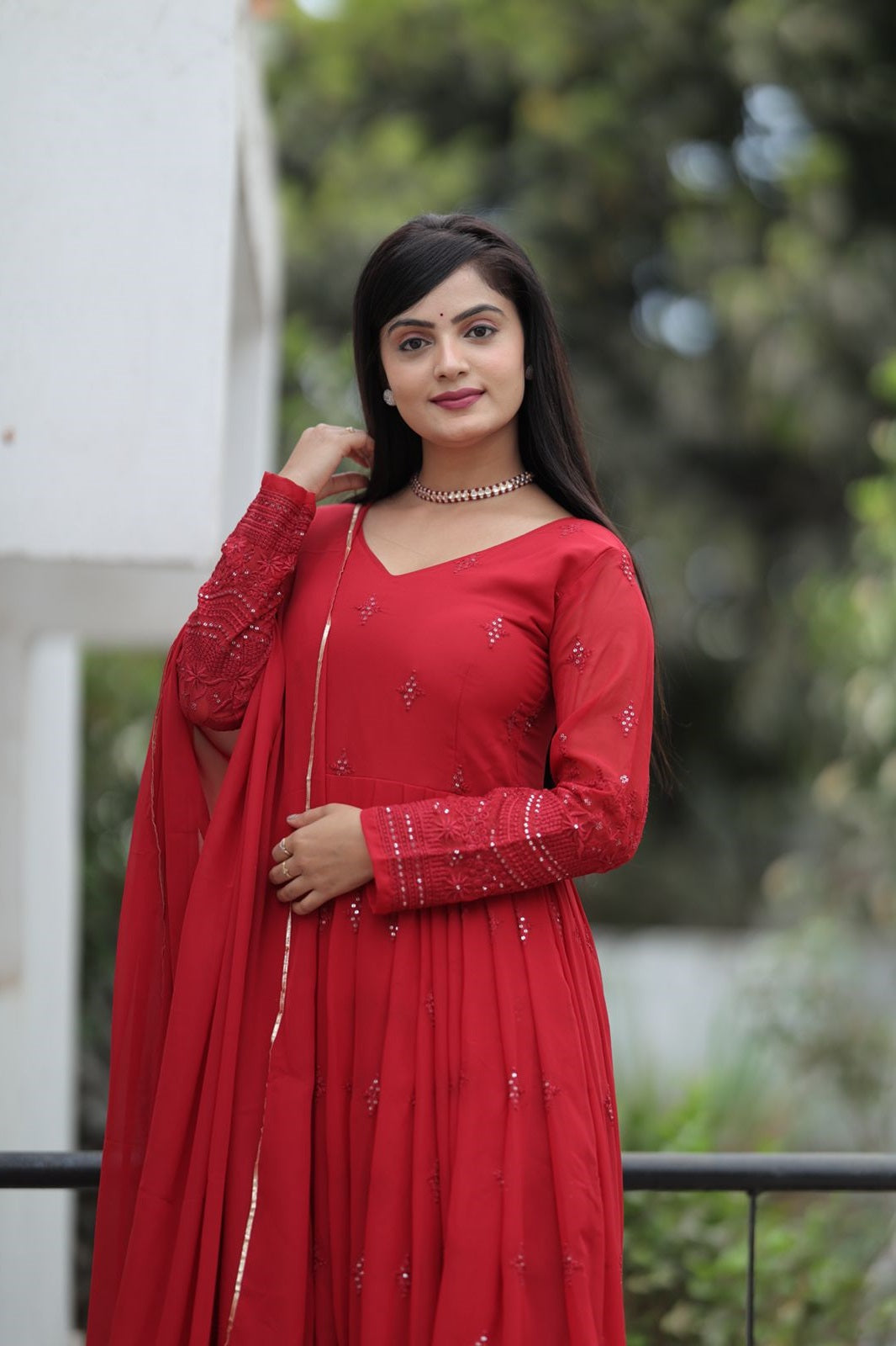 Maroon Color Georgette Fabric Anarkali Suit Set