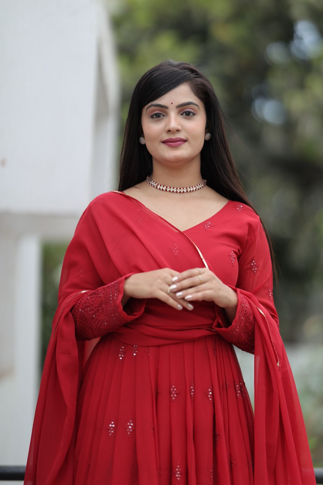 Maroon Color Georgette Fabric Anarkali Suit Set