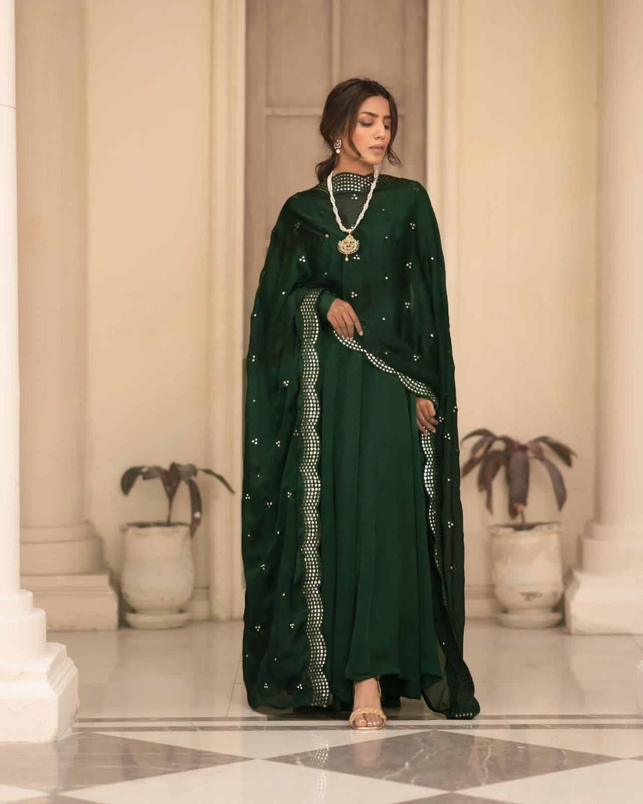 Glorious Green Color Embroidered Gown Suit Set TD-6010