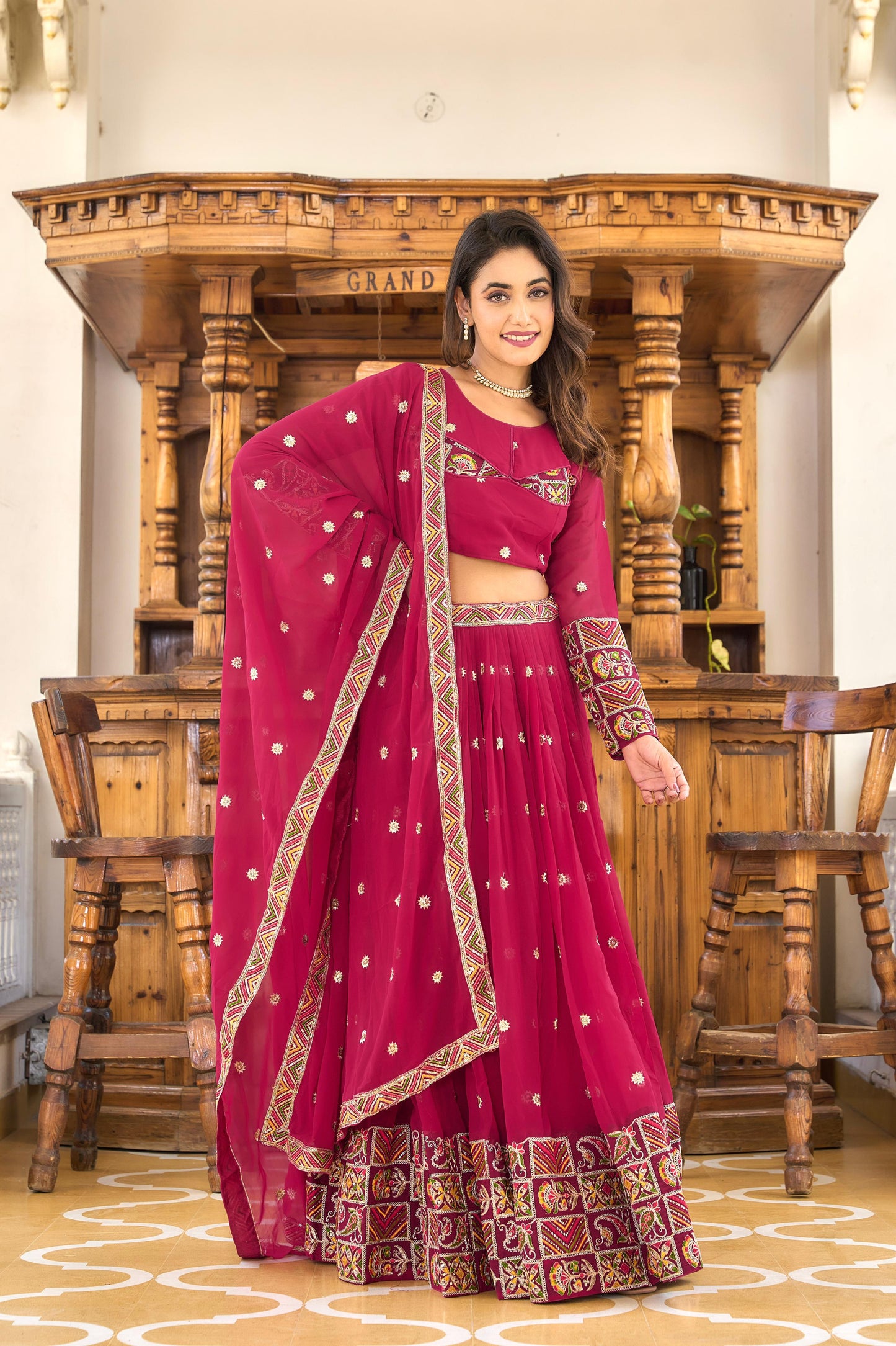 Stunning Georgette Purple And Pink Color Lehenga Choli
