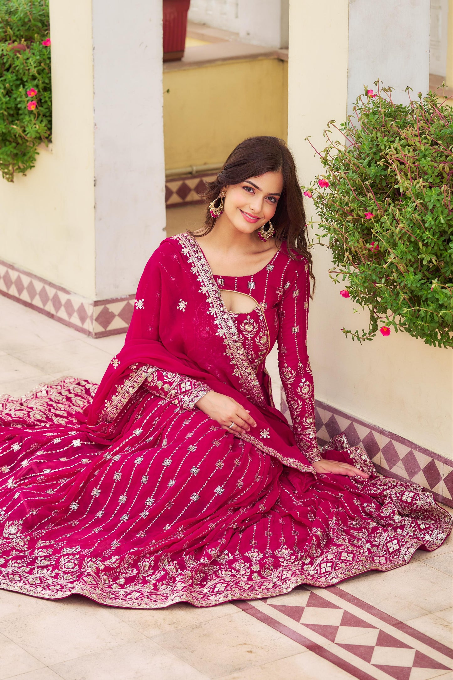 Adorable Georgette Pink & Black Color Lehenga Choli