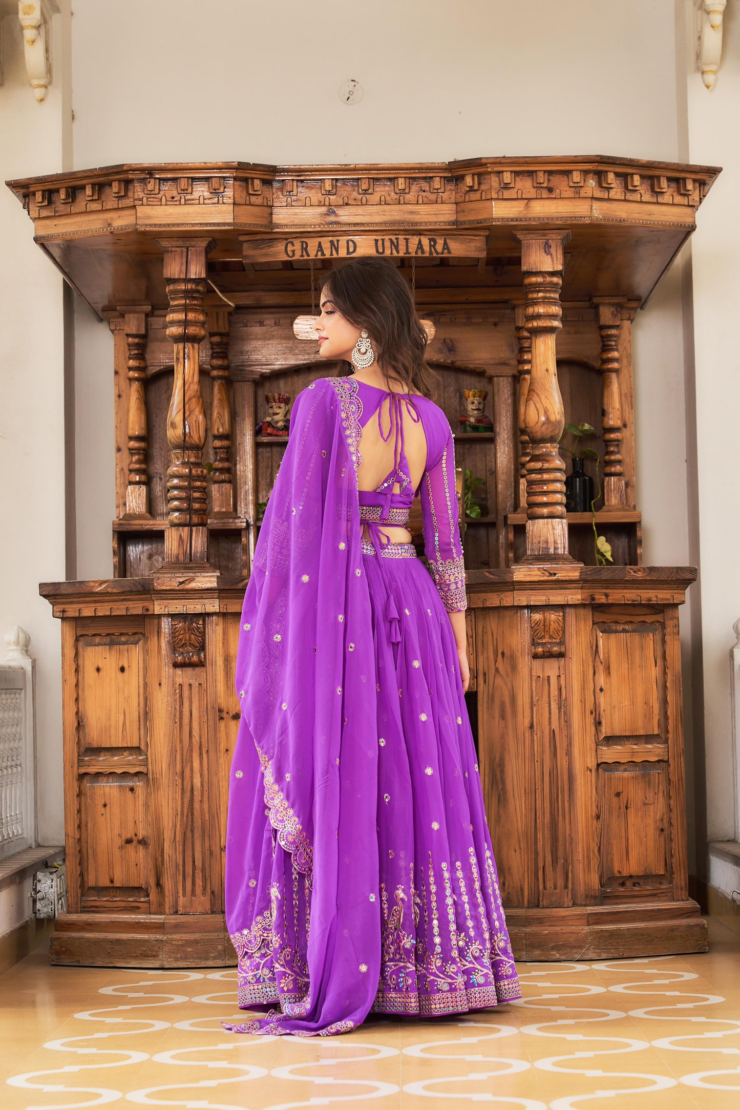 Wedding Wear Georgette Mehndi & Purple Color Lehenga Choli