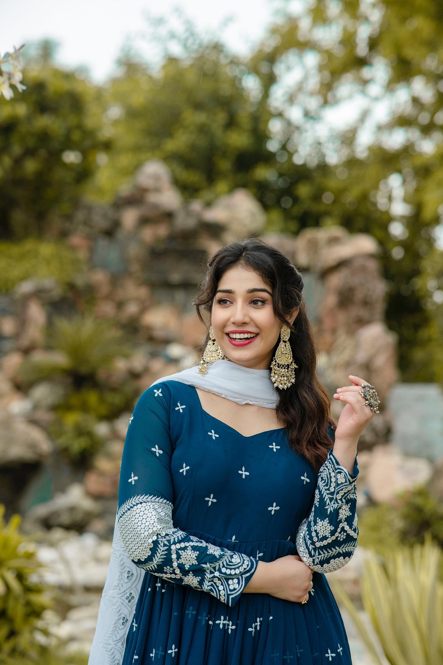Presenting Georgette Teal Blue Anarkali Suit TD-6018