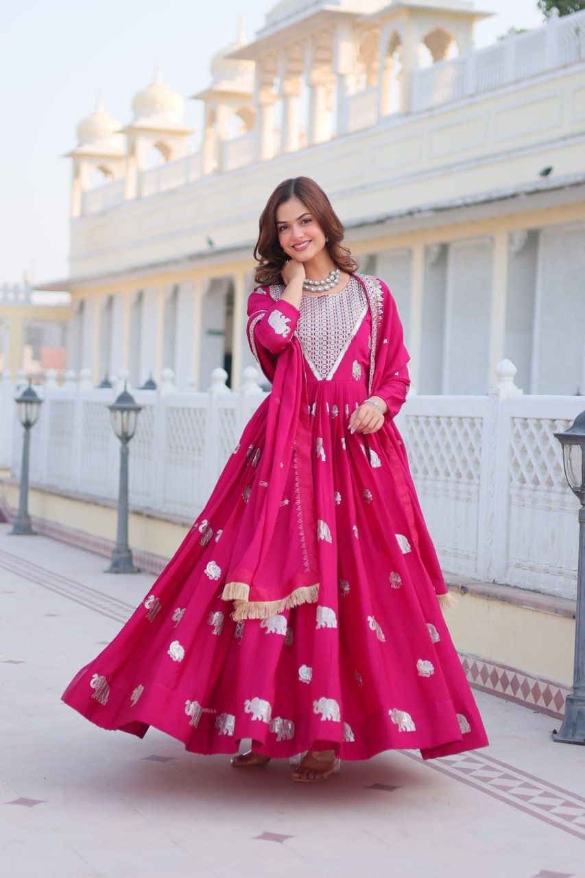 Graceful 3mm sequence Purple & Pink Color Heavy Gown