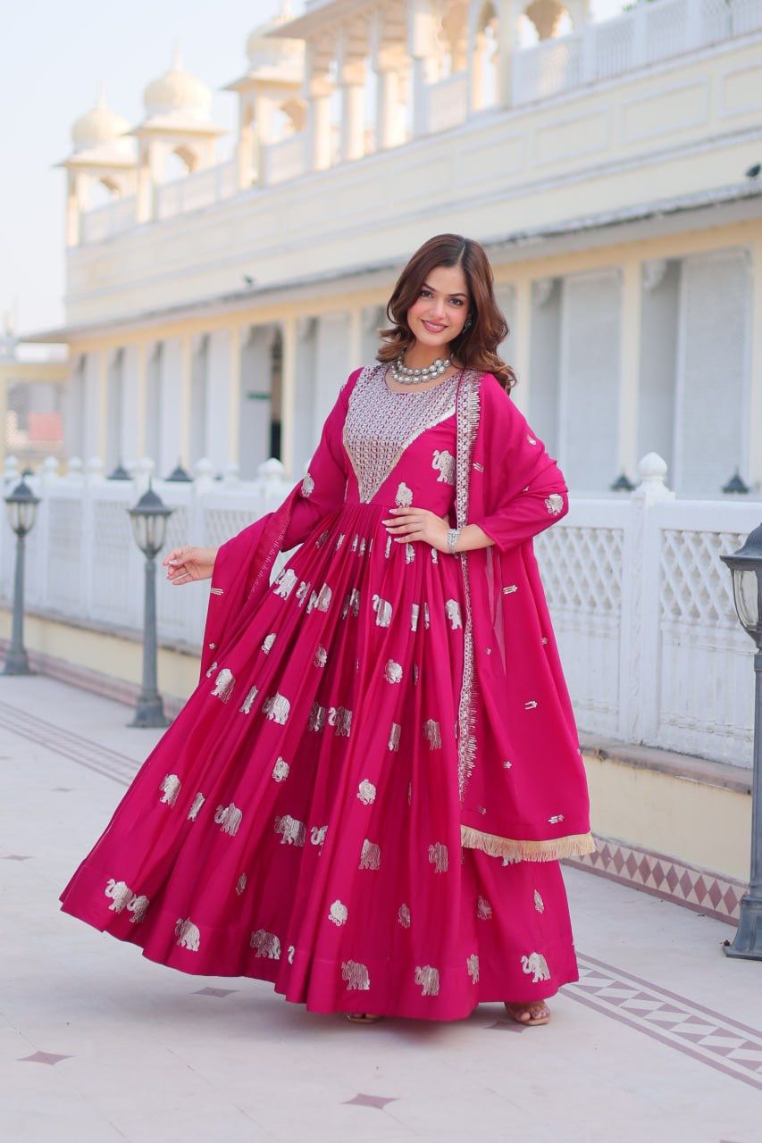 Graceful 3mm sequence Purple & Pink Color Heavy Gown