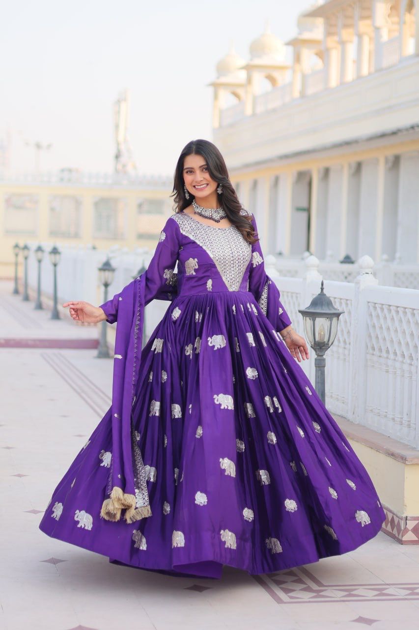 Graceful 3mm sequence Purple & Pink Color Heavy Gown