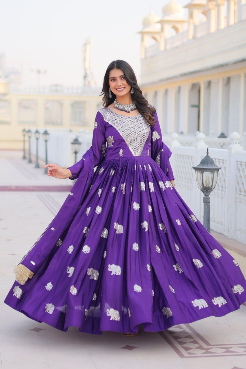 Graceful 3mm sequence Purple & Pink Color Heavy Gown