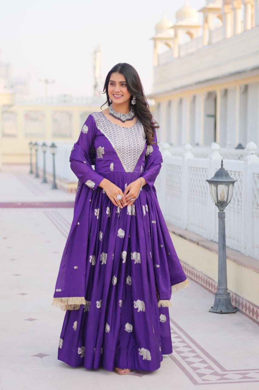 Graceful 3mm sequence Purple & Pink Color Heavy Gown
