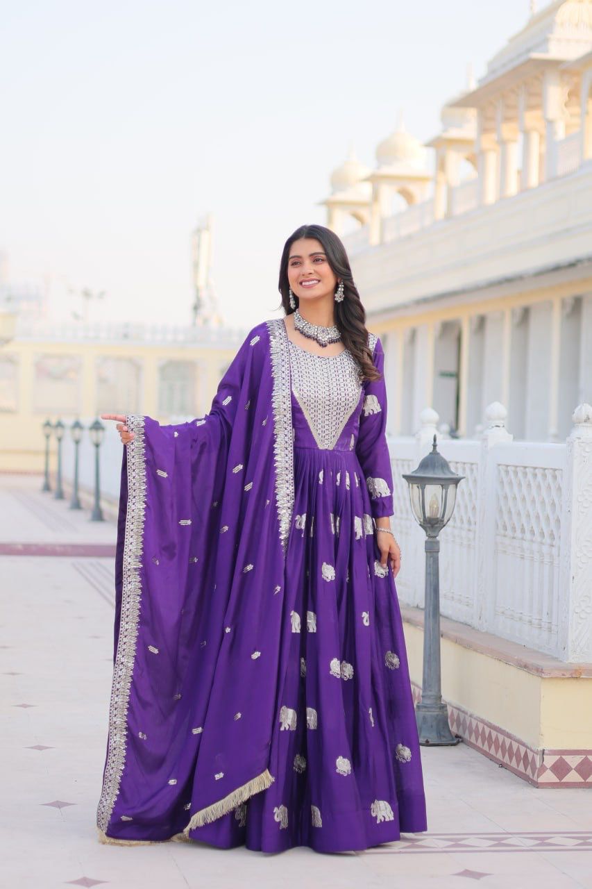 Graceful 3mm sequence Purple & Pink Color Heavy Gown