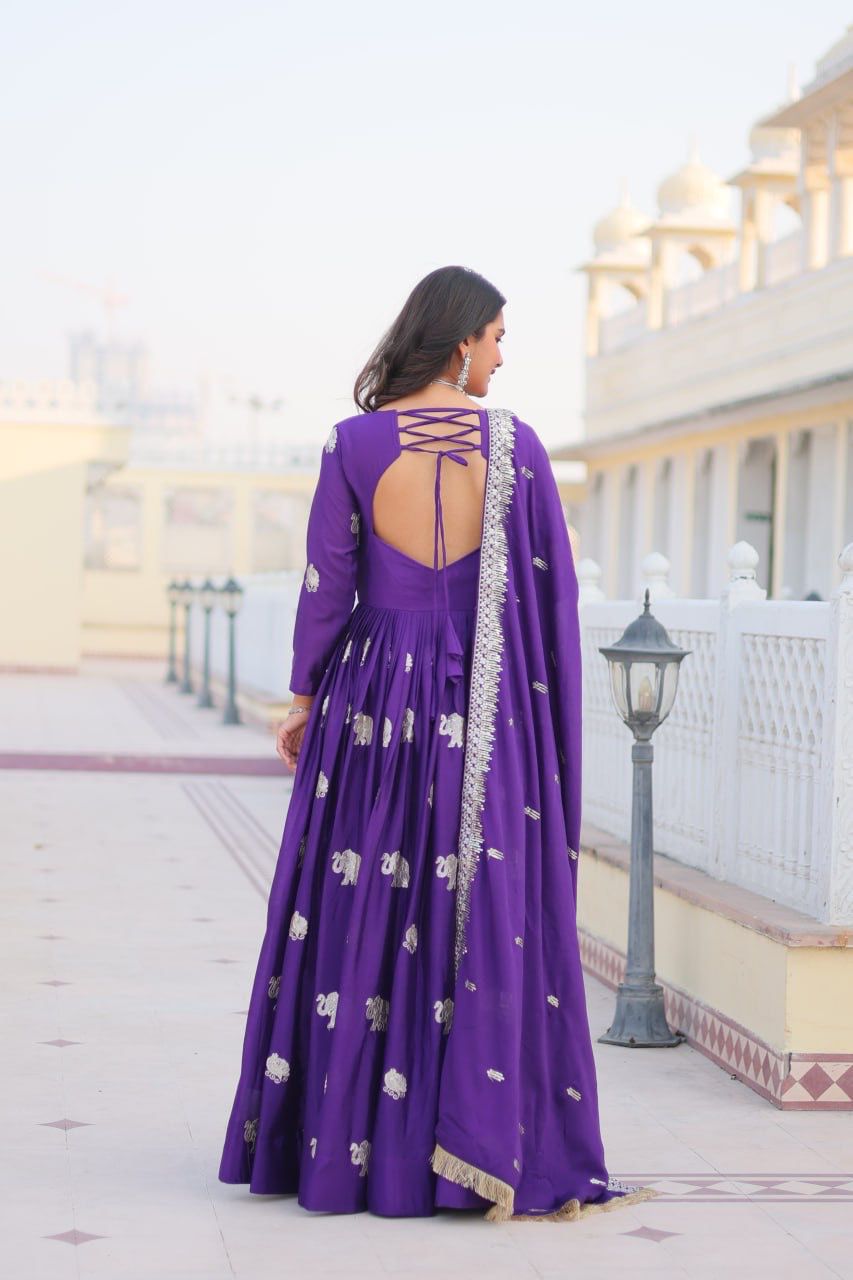 Graceful 3mm sequence Purple & Pink Color Heavy Gown