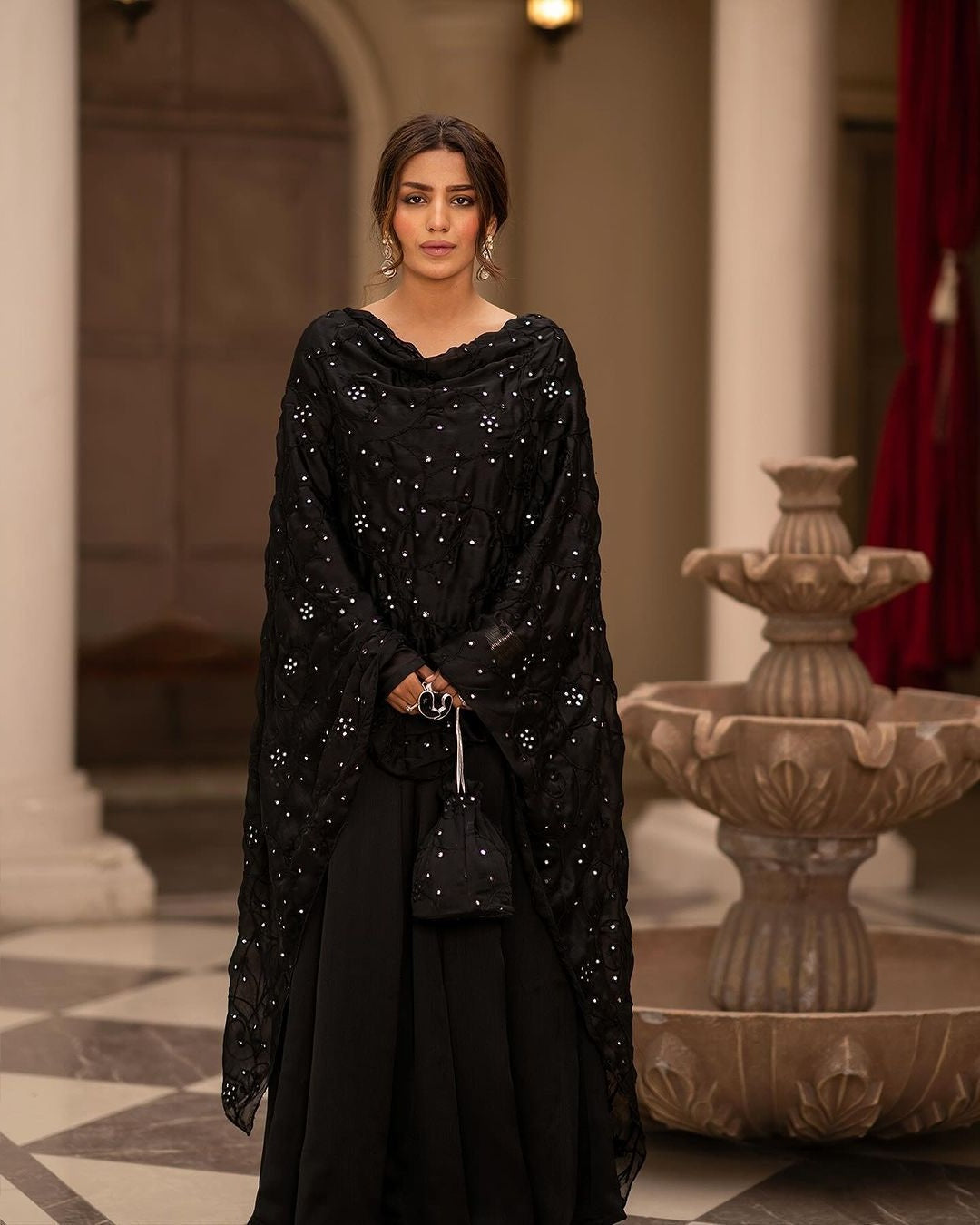 Tranding Black And Red Embroidered Suit Set