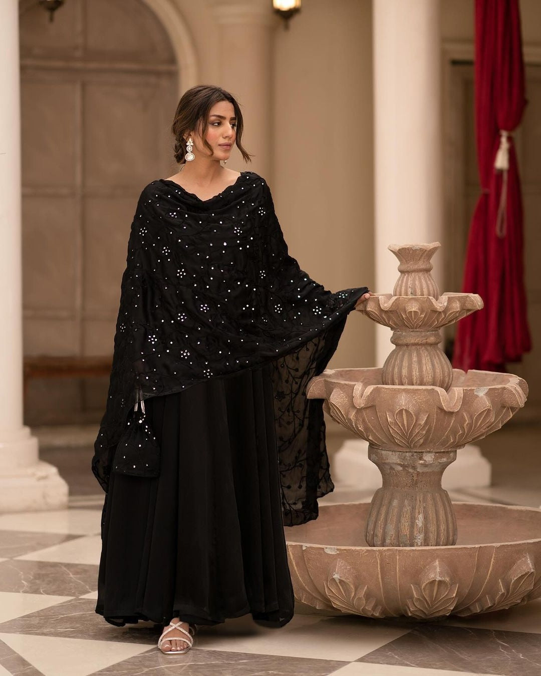 Tranding Black And Red Embroidered Suit Set