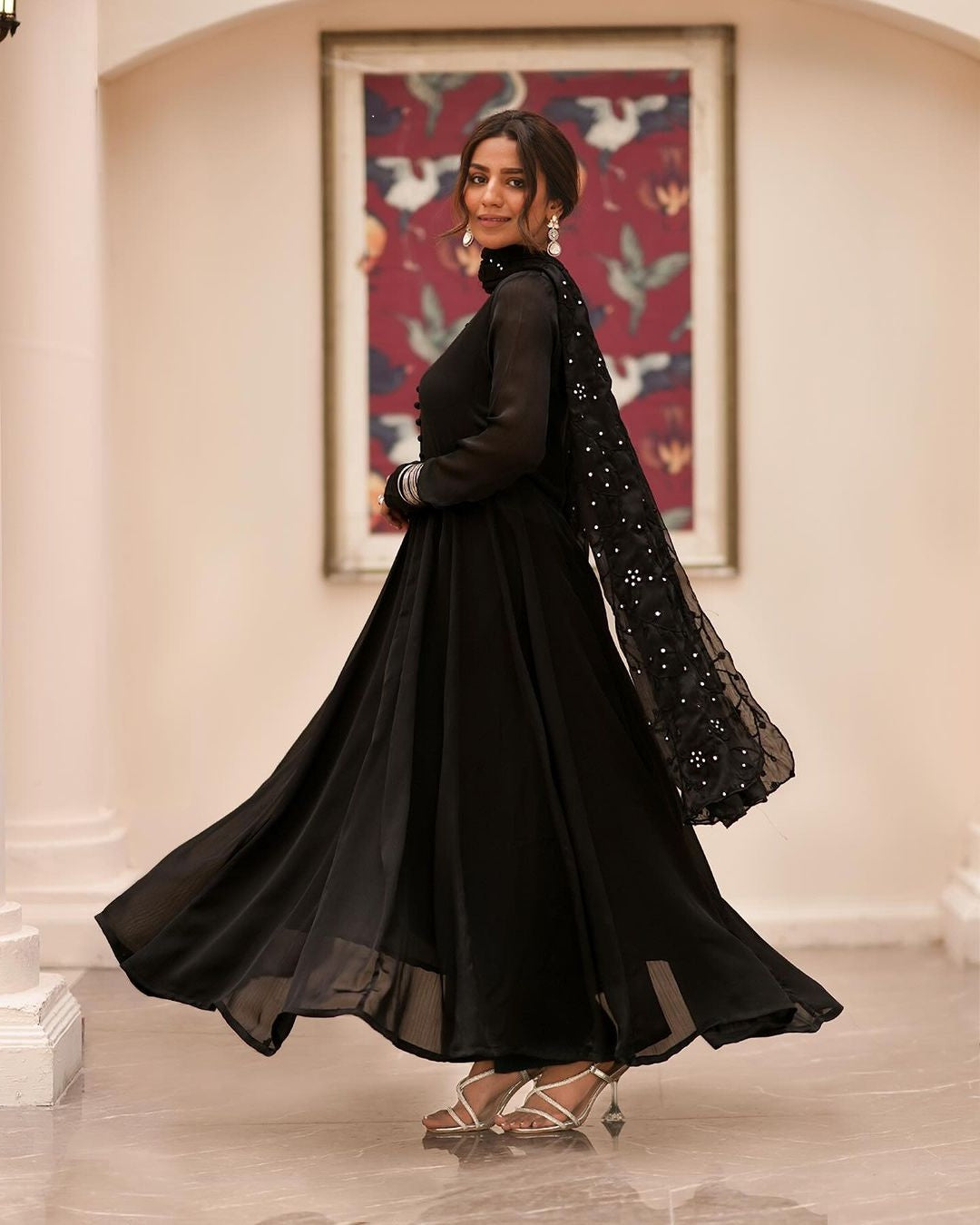 Tranding Black And Red Embroidered Suit Set