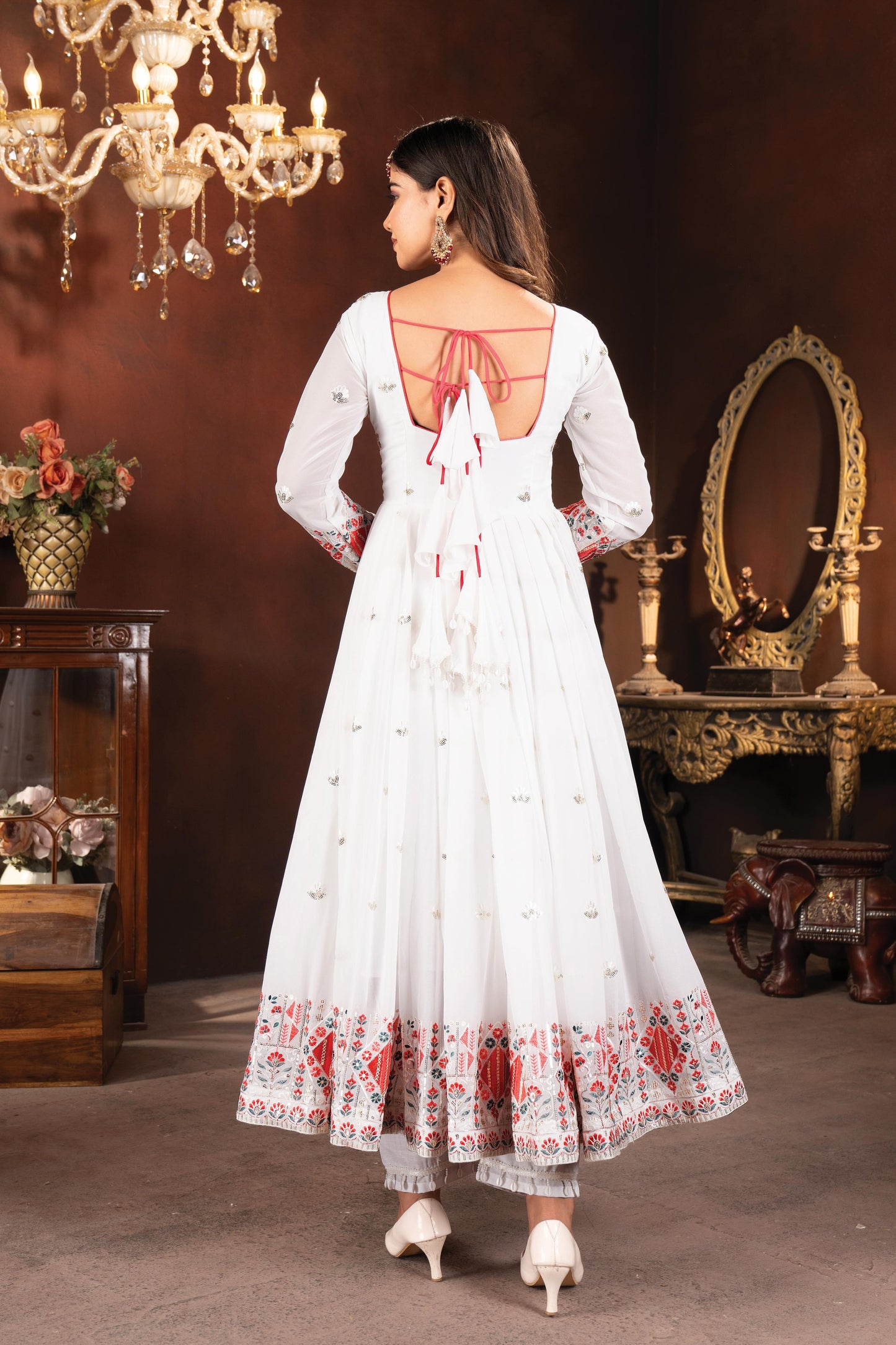 Stunning Embroidered Work White Color Gown TD-6056