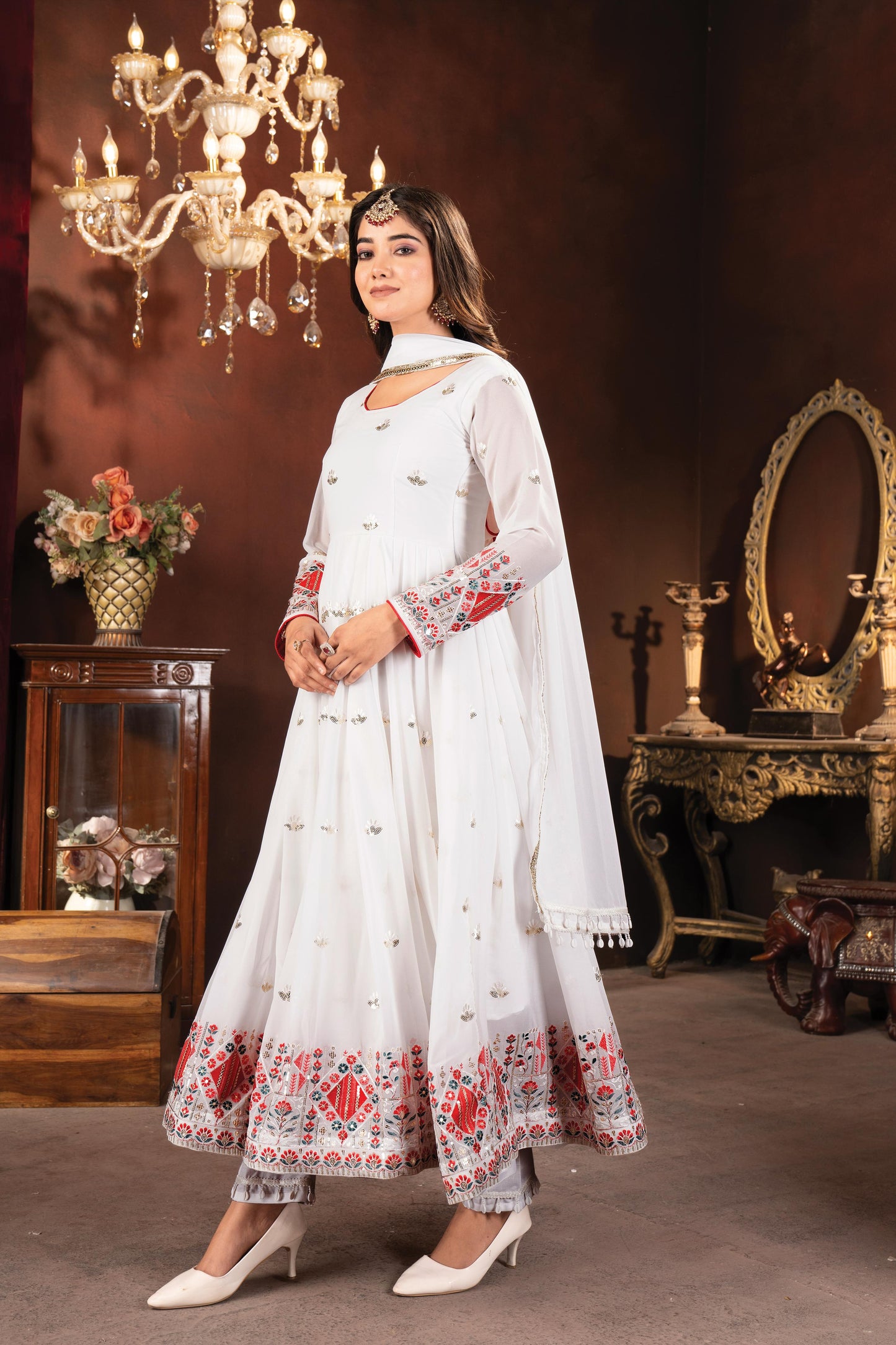 Stunning Embroidered Work White Color Gown TD-6056