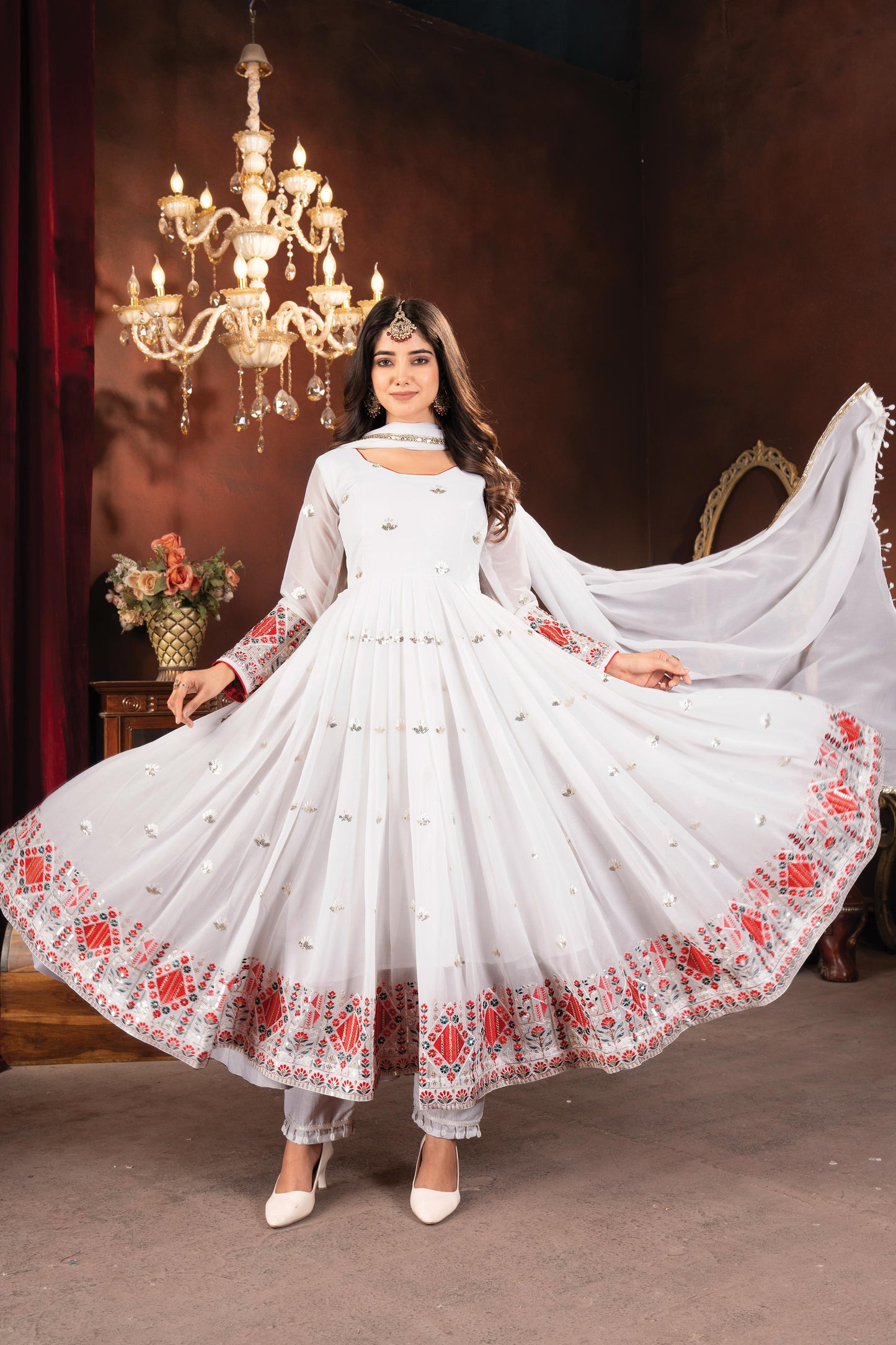 Stunning Embroidered Work White Color Gown TD-6056
