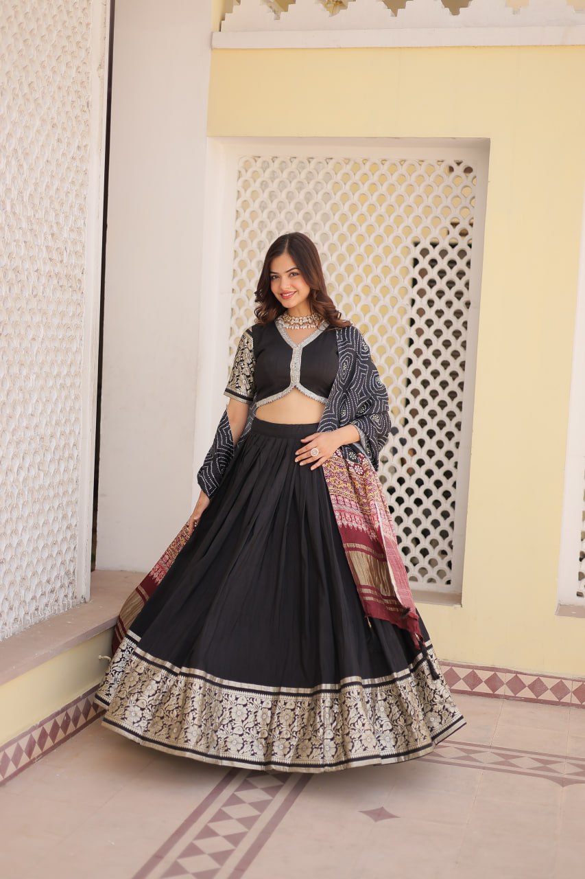 Designer Viscose Jequard Wine & Black Color Lehenga Choli