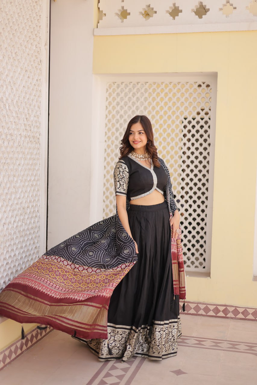 Designer Viscose Jequard Wine & Black Color Lehenga Choli
