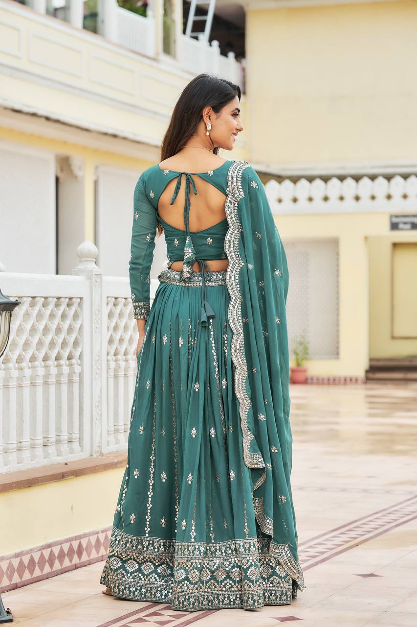 Luxuriant Sky & Pink Color Georgette Lehenga Choli
