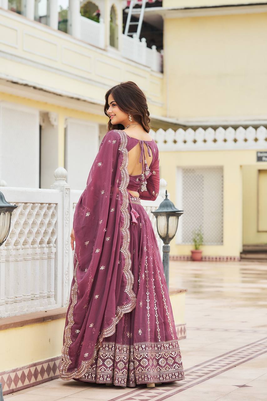 Luxuriant Sky & Pink Color Georgette Lehenga Choli