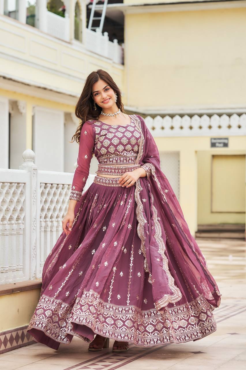 Luxuriant Sky & Pink Color Georgette Lehenga Choli