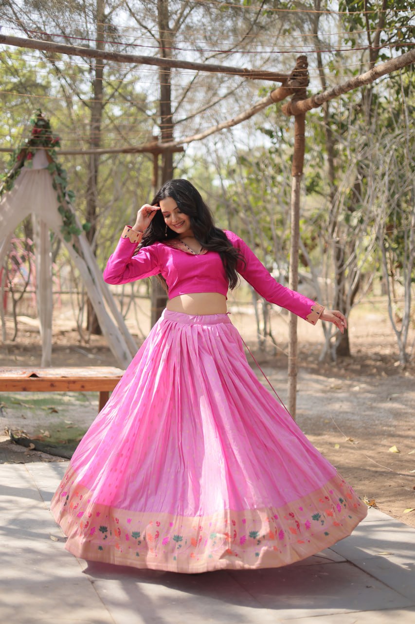 Graceful Lavender And Pink Color Kalamkari Zari Border Lehenga Choli