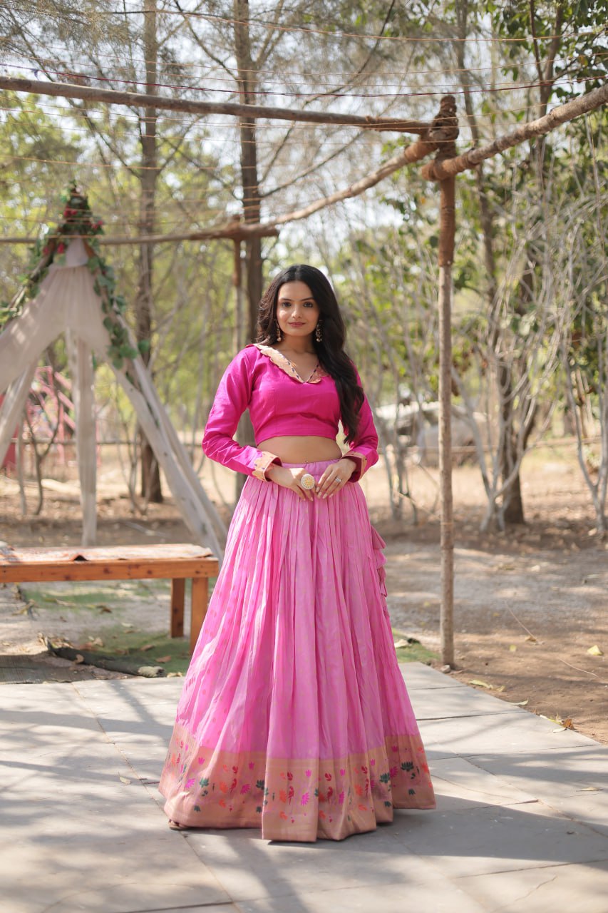 Graceful Lavender And Pink Color Kalamkari Zari Border Lehenga Choli