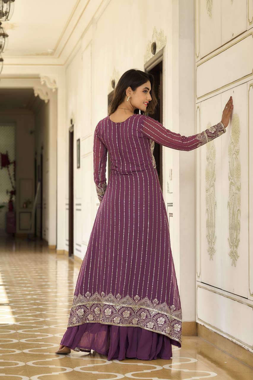 Fantastic Georgette Wine & Sky Color Lehenga Choli
