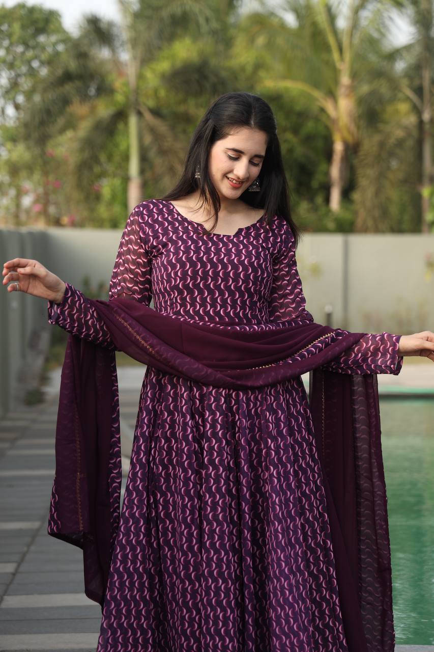 Eyes Catching Digital Print Purple Anarkali Suit TD-6032
