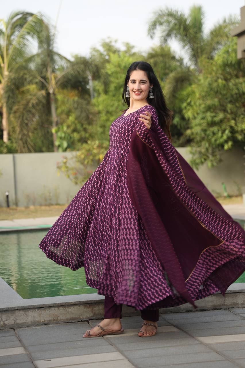 Eyes Catching Digital Print Purple Anarkali Suit TD-6032