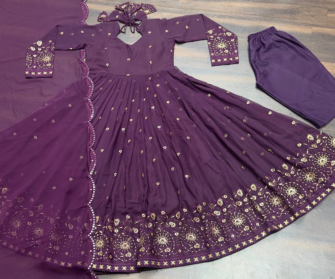 Presenting Embroidery Multi Work Georgette Gown