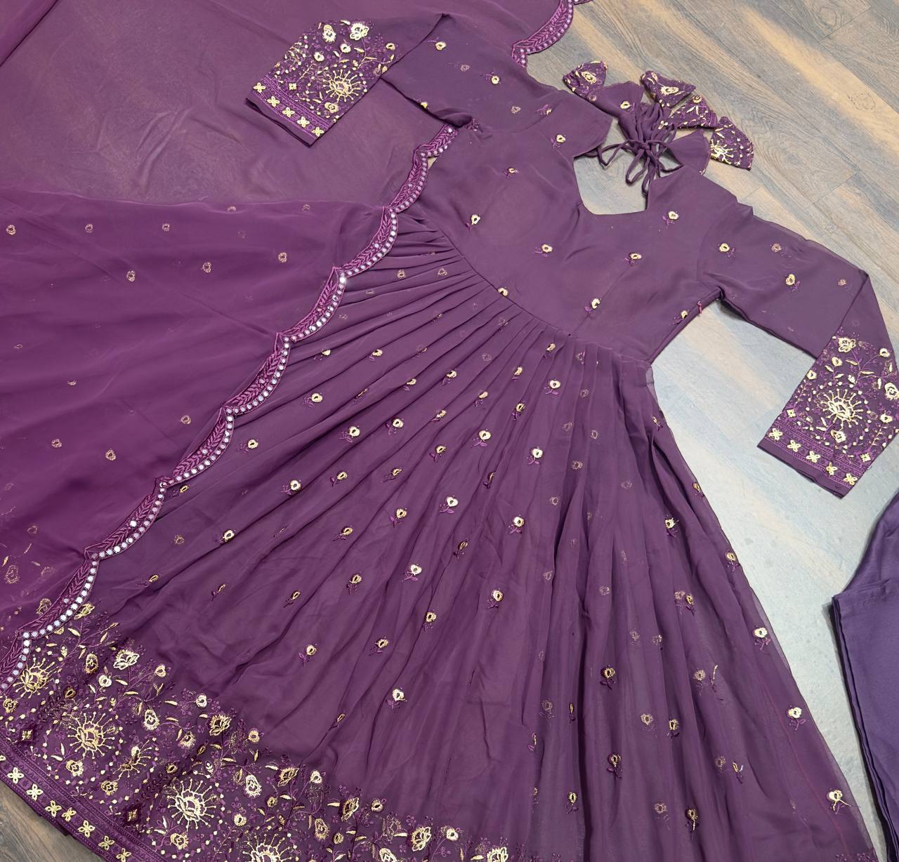 Presenting Embroidery Multi Work Georgette Gown