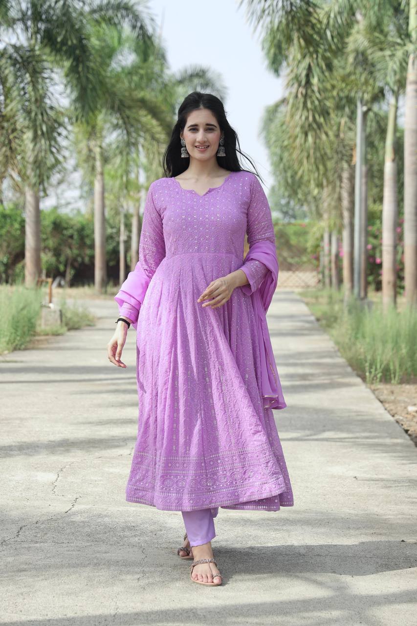 Glossy Georgette Fabric Anarkali Gown TD-6034