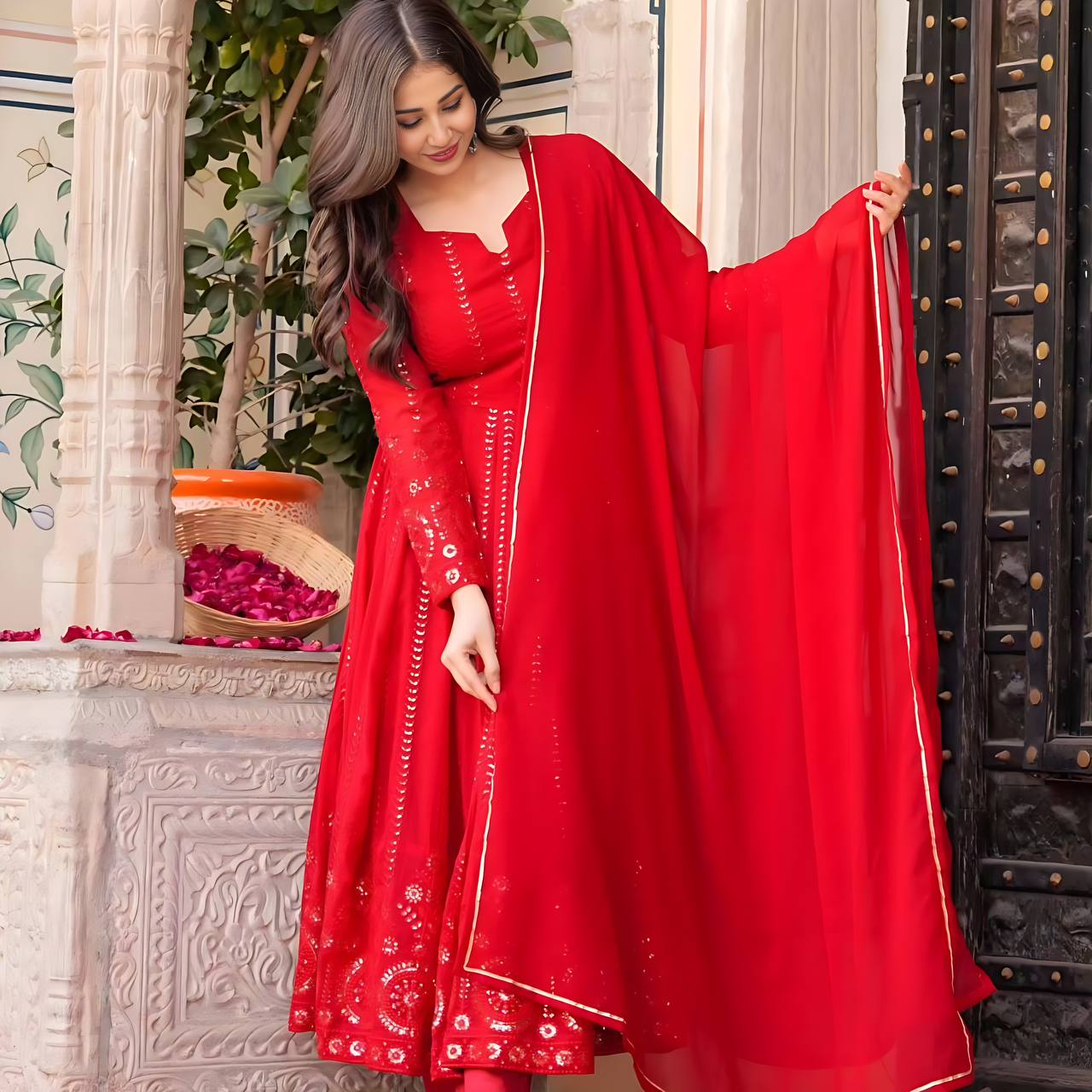 Ravishing Georgette Red Color Gown TD-6035