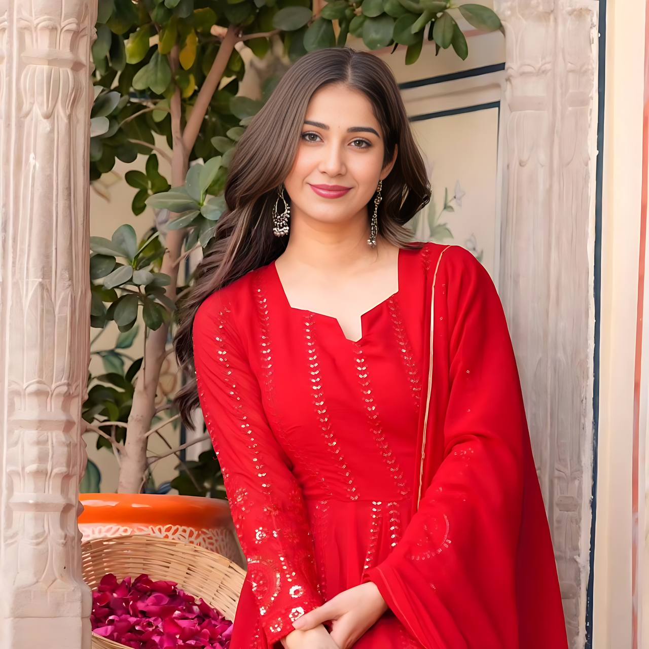 Ravishing Georgette Red Color Gown TD-6035
