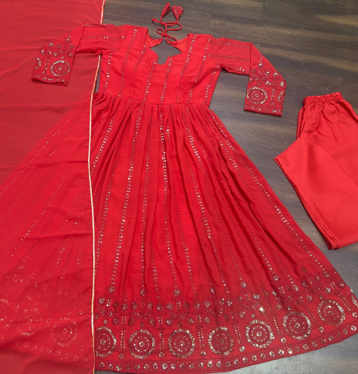 Exclusive Red Color Embroidery Work Gown
