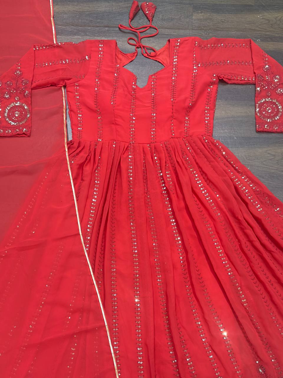 Exclusive Red Color Embroidery Work Gown
