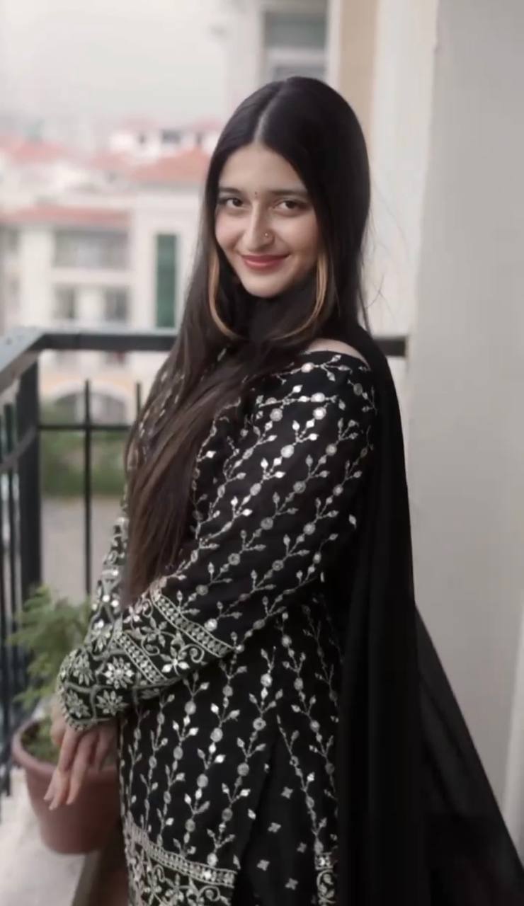 Punjabi Style Heavy Work Black Color Kurti Set TD-6038