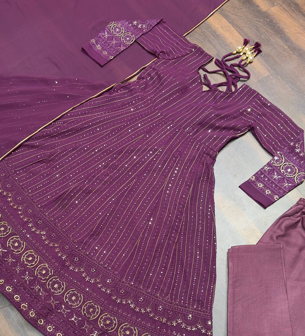 Gorgeous Work Wine Color Anarkali Gown