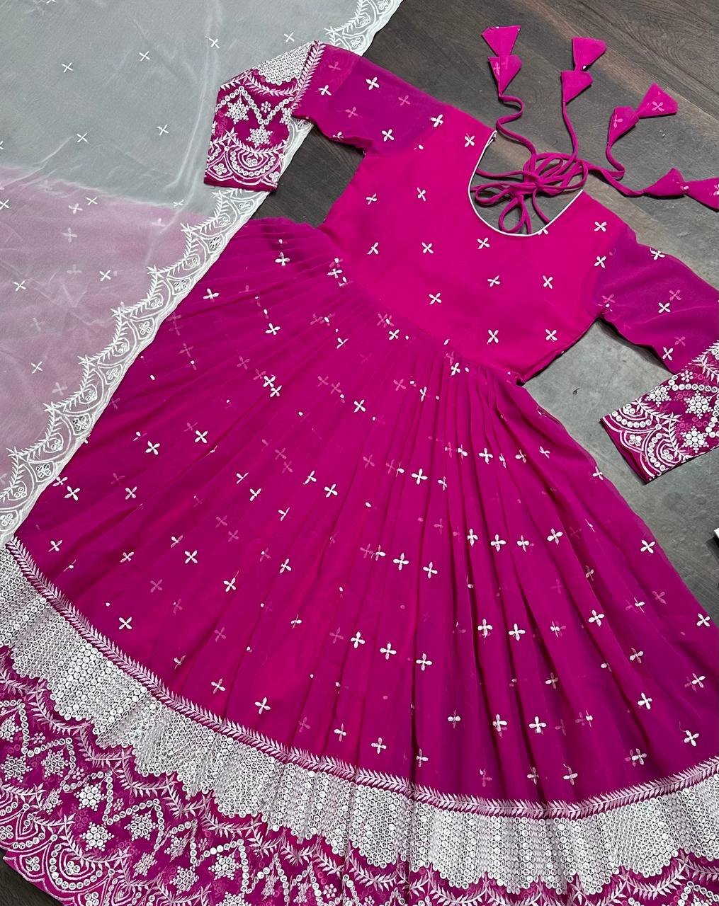Mesmerizing Pink Color All Over Embroidery Work Gown